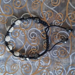 Macrame and rhinestone studded bead bracelet